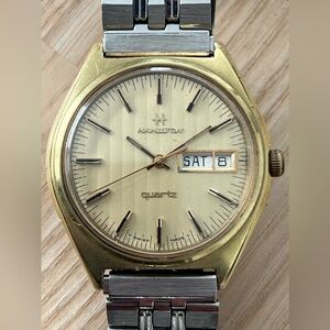 Hamilton 14K Gold Plated Rare Vintage Men’s Watch Stainless Bracelet Gold Dial